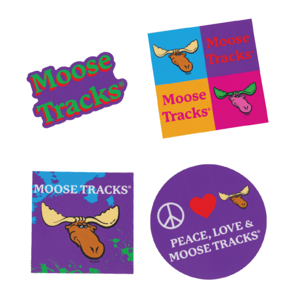 four moose tracks stickers on a white background