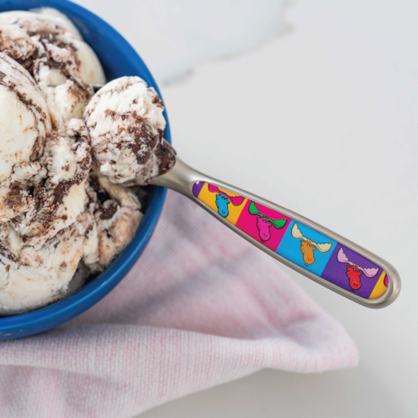 moose tracks pop art scoop in a bowl of moose tracks ice cream