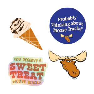 Four different Moose Tracks sticker designs that come in a pack.